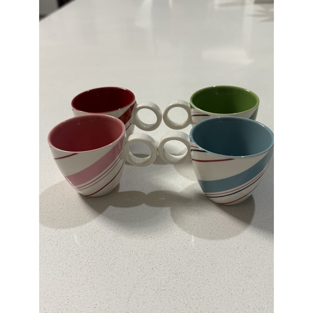 STARBUCKS‎ Holiday 2007 Peppermint Stripe Coffee Expresso Cups Mini Set Of 4